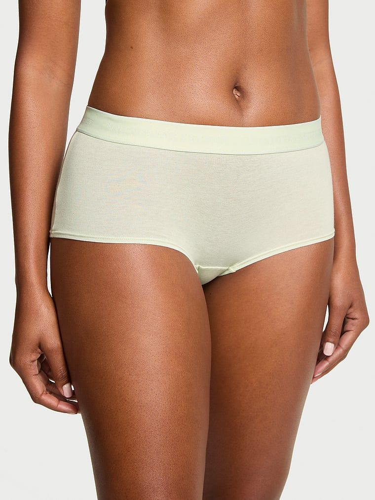 Pantaloni scurți din bumbac cu logo în talie Boyshort. Produsul este de culoare verde și provine din colecția Bumbac.