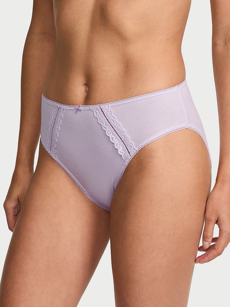 Victoria's Secret Chiloți din bumbac cu croi înalt pe picior și margini din dantelă