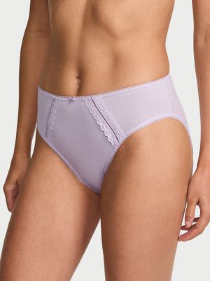 Victoria's Secret Chiloți din bumbac cu croi înalt pe picior și margini din dantelă
