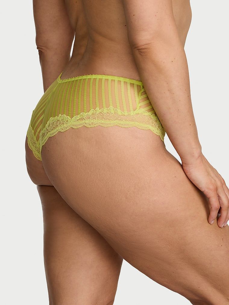 Chiloți cu dungi și picioare înalte, Tease Sheer Stripe Obraznic. Produsul este de culoare verde și provine din colecția Victoria's Secret.