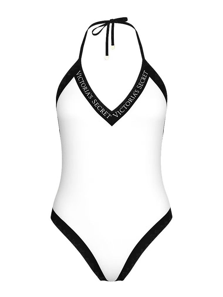 Costum de baie dintr-o singură piesă Iconic Logo. Produsul este alb și provine din colecția Victoria's Secret Swim.