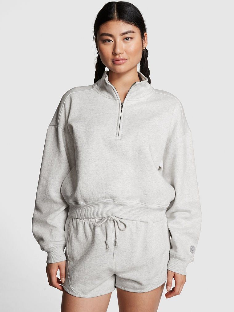 Pulover cu fermoar scurt din material fleece Premium