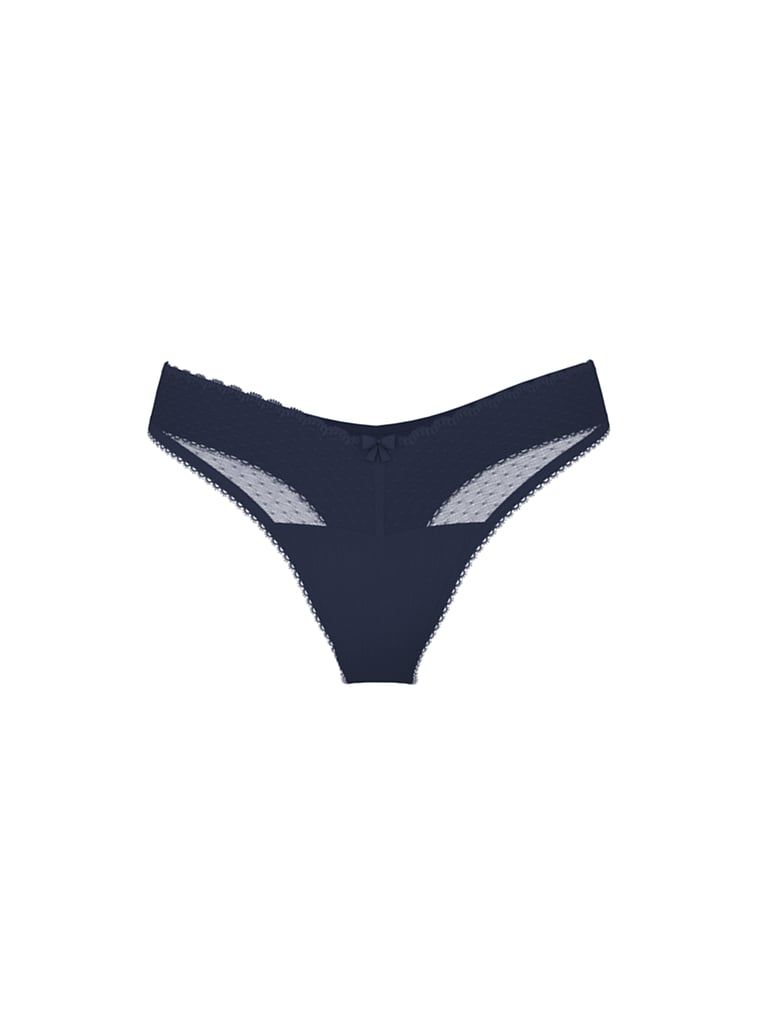 Tanga cu decolț înalt cu dantelă Pointelle. Produsul este albastru și provine din colecția Victoria's Secret.