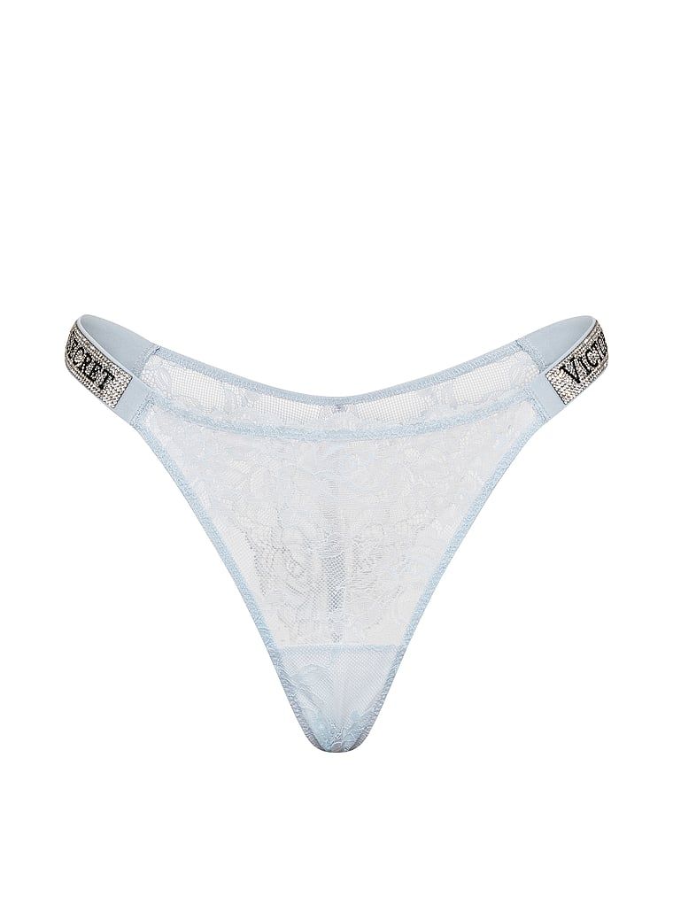 Chiloți brazilieni din dantelă cu dungi braziliene Shine Strap. Produsul este albastru și provine din colecția Very Sexy.