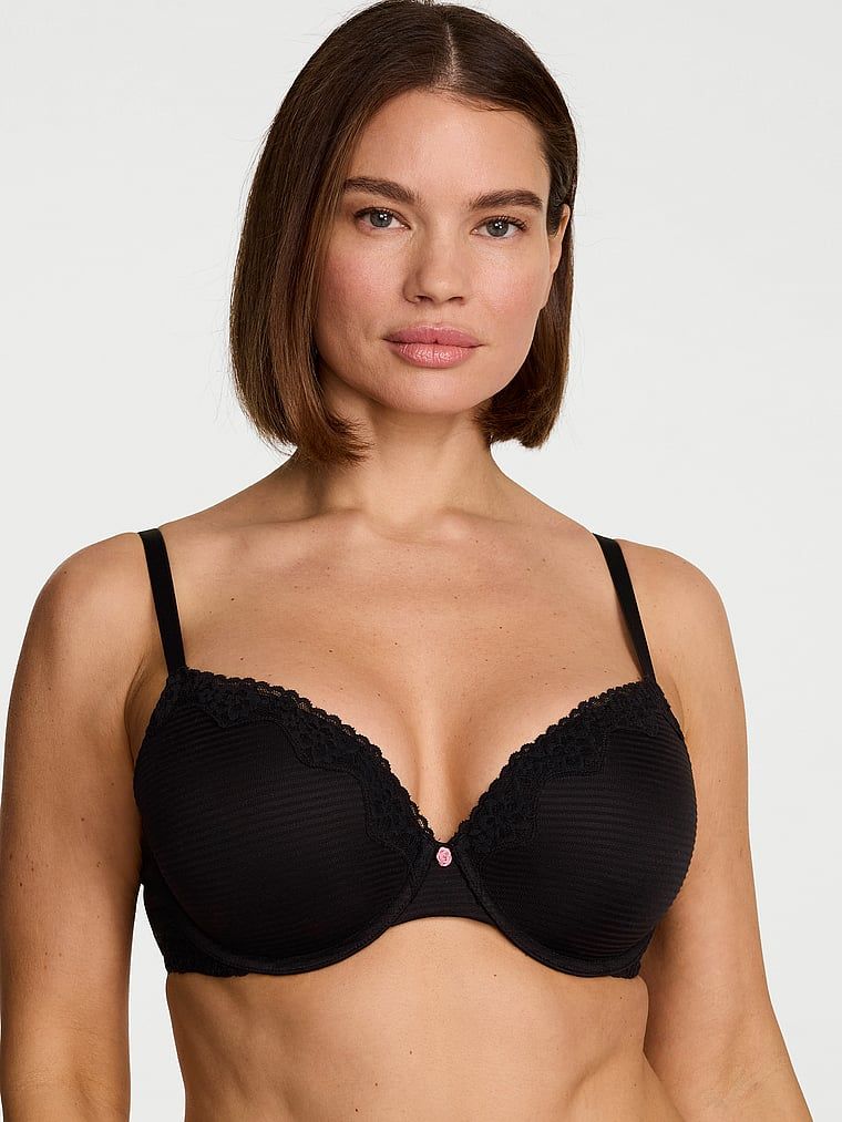 Sutien de bumbac push-up Perfect Shape Shadow Stripe. Produsul este negru și provine din colecția de tricouri.