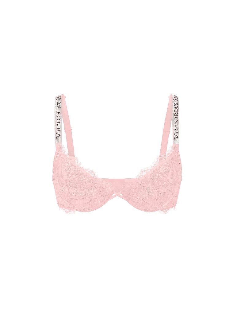 Sutien cu dantelă push-up pentru 2 mărimi Bombshell Shine Strap. Produsul este de culoare roz și provine din colecția Very Sexy.