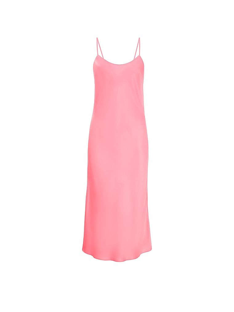Rochie midi din satin. Produsul este roz și provine din colecția Victoria's Secret.