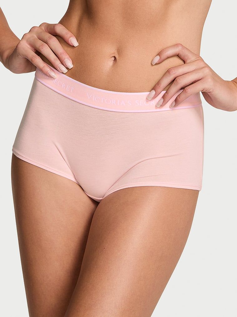 Pantaloni scurți din bumbac cu logo în talie Boyshort. Produsul este de culoare roz și provine din colecția Cottumbac.