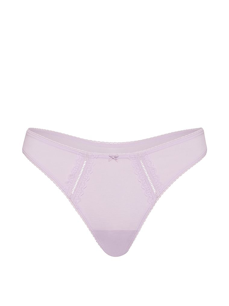 Tanga de bumbac cu inserții Lace-Trim. Produsul este de culoare mov și provine din colecția Victoria's Secret.