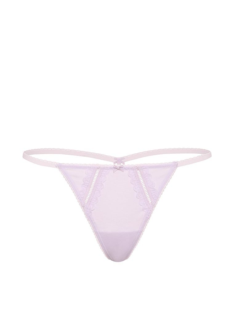 Tanga de bumbac cu inserții Lace-Trim. Produsul este de culoare mov și provine din colecția Victoria's Secret.