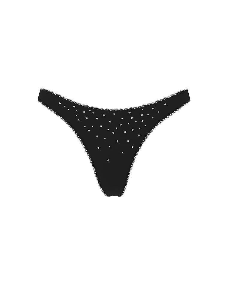 Tanga din bumbac cu paiete Sparkle. Produsul este negru și provine din colecția Victoria's Secret.