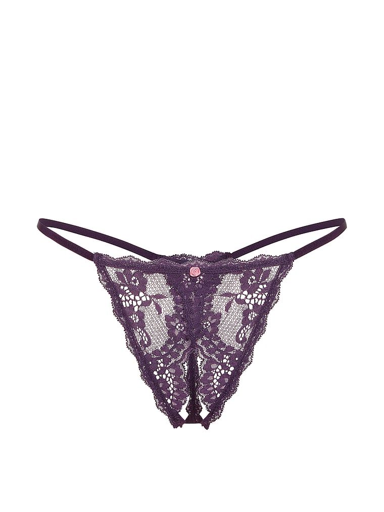 Tanga din dantelă cucuș, fără trepte. Produsul este de culoare mov și provine din colecția Dream Angels.