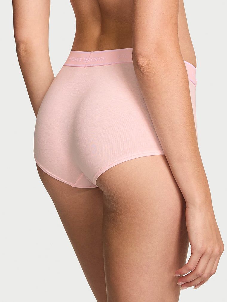 Pantaloni scurți din bumbac cu logo în talie Boyshort. Produsul este de culoare roz și provine din colecția Cottumbac.