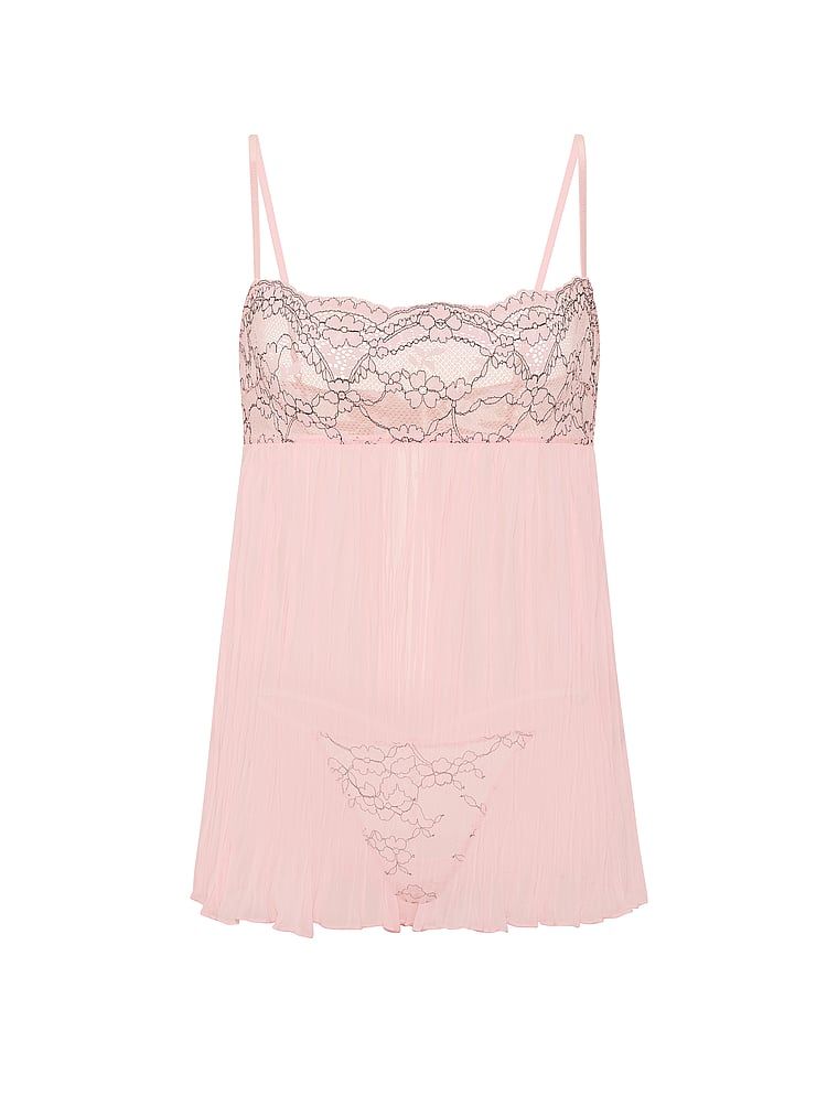 Jupona și tanga Dream Lace Folded Babydoll. Produsul are o culoare multicoloră și provine din colecția Dream Angels.