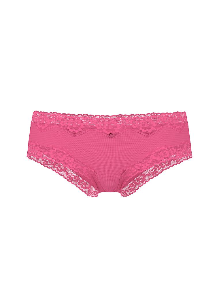 Chiloți de bumbac cu dungi cu dantelă pe margini Cheeky. Produsul este de culoare roz și provine din colecția Lace Trim.