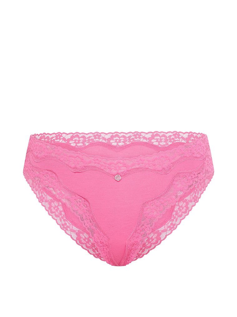 Chiloți din bumbac cu dantelă cu dantelă și baie de baie. Produsul este roz și provine din colecția Lace Trim.