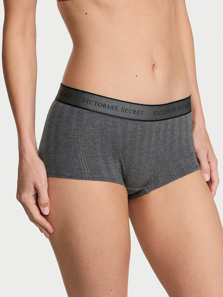 Pantaloni scurți din modal Ultra-Fine Logo Boyshort. Produsul este de culoare gri și provine din colecția Bumbac.