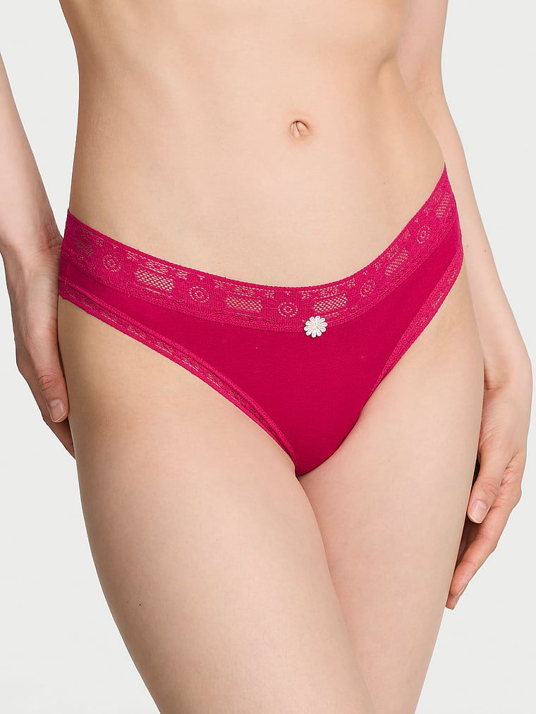 Tanga de bumbac cu dantelă, dantelă - dantelă. Produsul este roz și provine din colecția Lace Trim.