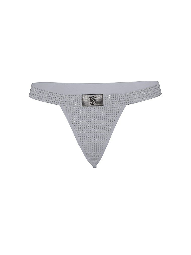 Tanga din bumbac cu paiete și logo Shine strălucitor. Produsul este de culoare gri și provine din colecția Bumbac.