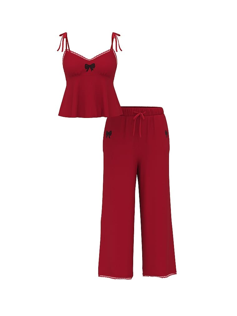 Set de dormit modal - pantaloni cu fundă largă și top. Produsul este de culoare roșie și provine din colecția Victoria's Secret.