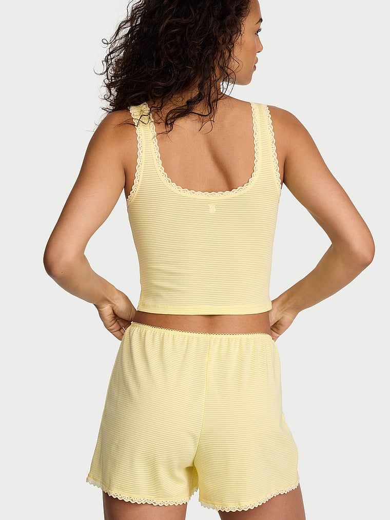 Set de dormit din bumbac - top și pantaloni scurți Shadow Stripe. Produsul este galben și provine din colecția Victoria's Secret.