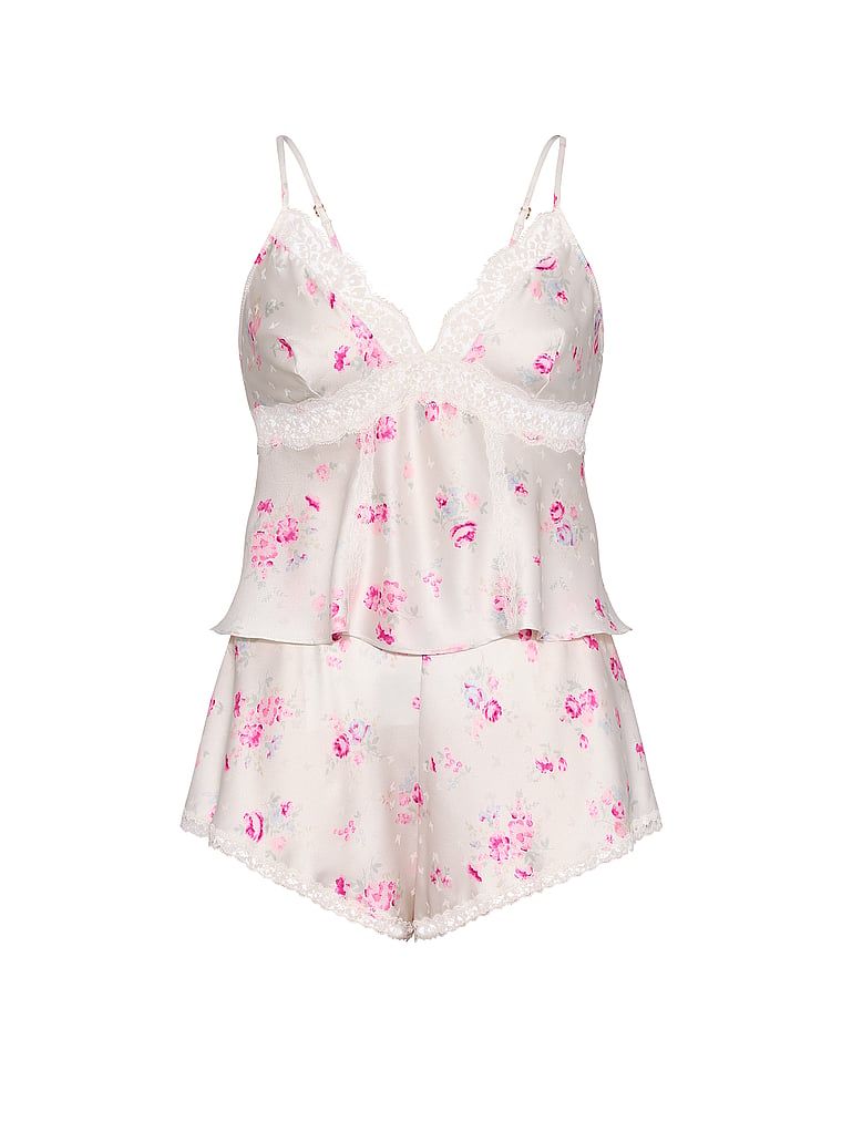 Set din satin - top și pantaloni scurți Fluturi. Produsul are un model floral și provine din colecția Dream Angels.