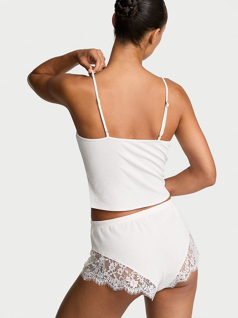 Set de dormit din bumbac - top și pantaloni scurți Pointelle Rib. Produsul este alb și provine din colecția Dream Angels.