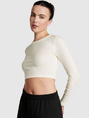 Crop top cu nervuri cu mâneci lungi