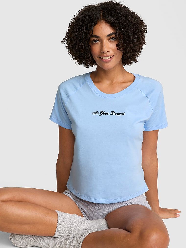 Tricou de dormit din bumbac cu mânecă raglan