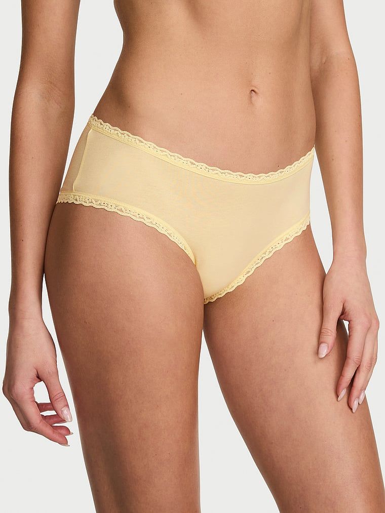Lace Trim Chiloți Cheeky din bumbac cu talie din dantelă
