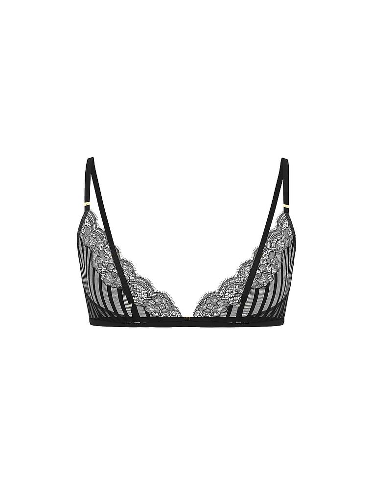 Bralet de sutien cu dungi transparente. Produsul este negru și provine din colecția Victoria's Secret.