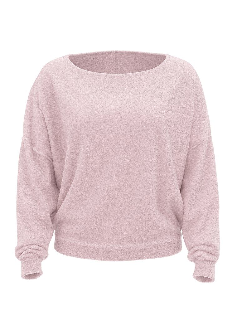 Hanorac tricotat cu decolteu larg Summer Knit. Produsul este roz și provine din colecția Victoria's Secret.