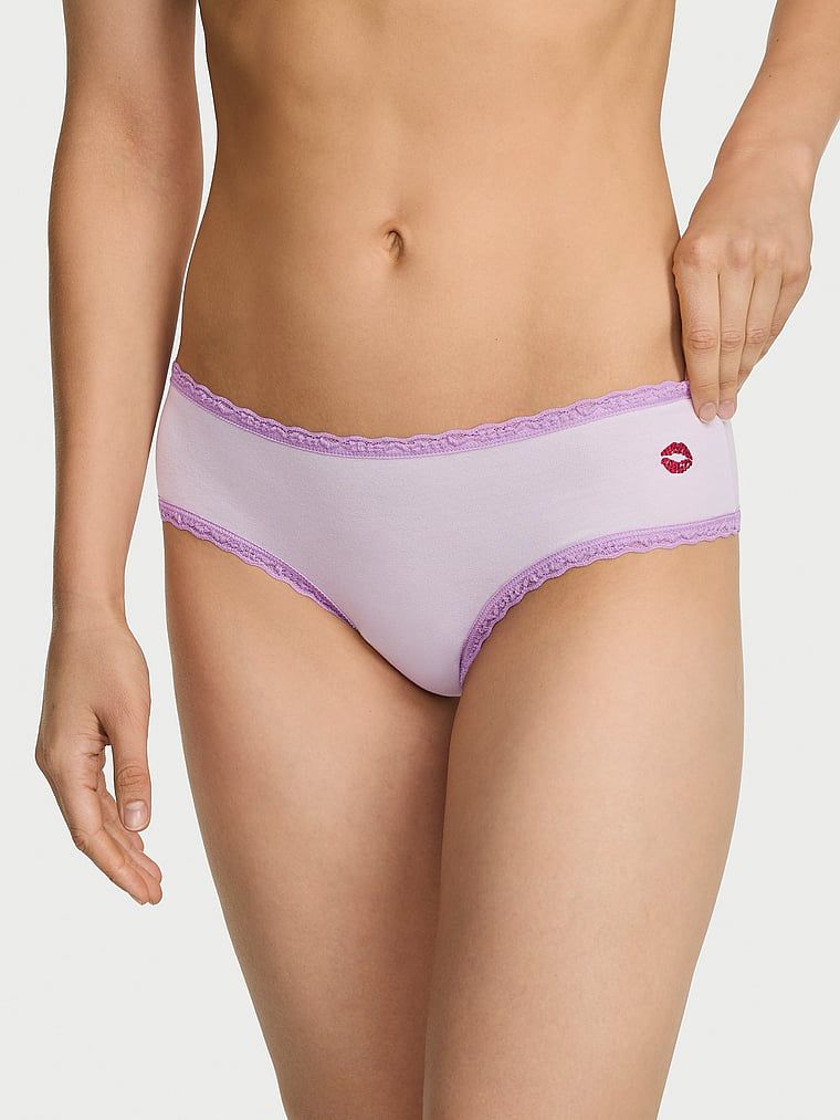 Lace Trim Chiloți Cheeky din bumbac cu talie din dantelă