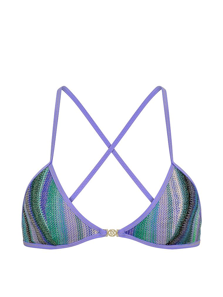 Topul de bikini Shimmer Stripe Triangle. Produsul este modelat și provine din colecția Victoria's Secret Swim.