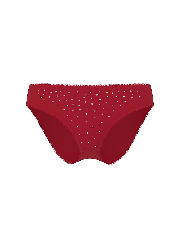 Chiloți din bumbac cu paiete Sparkle Bikini. Produsul este de culoare roșie și provine din colecția Victoria's Secret.