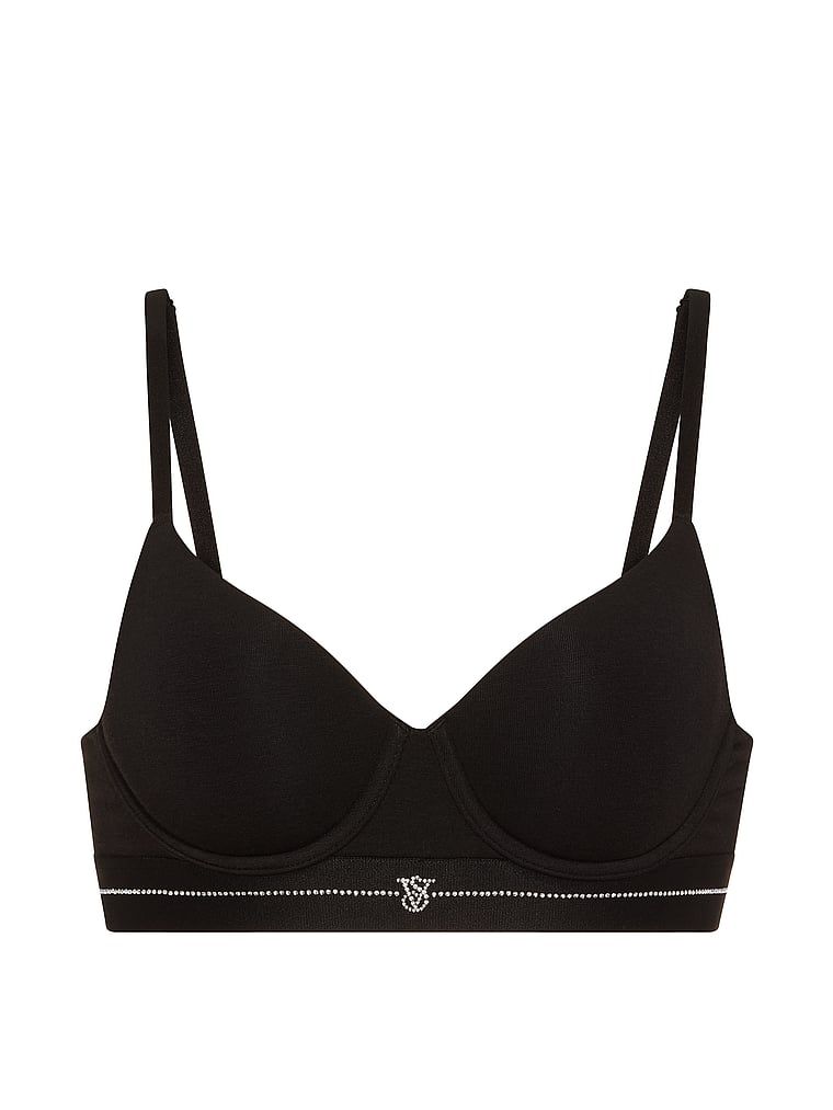 Sutien din bumbac ușor căptușit, Signature Shine Demi. Produsul este negru și provine din colecția de tricouri.