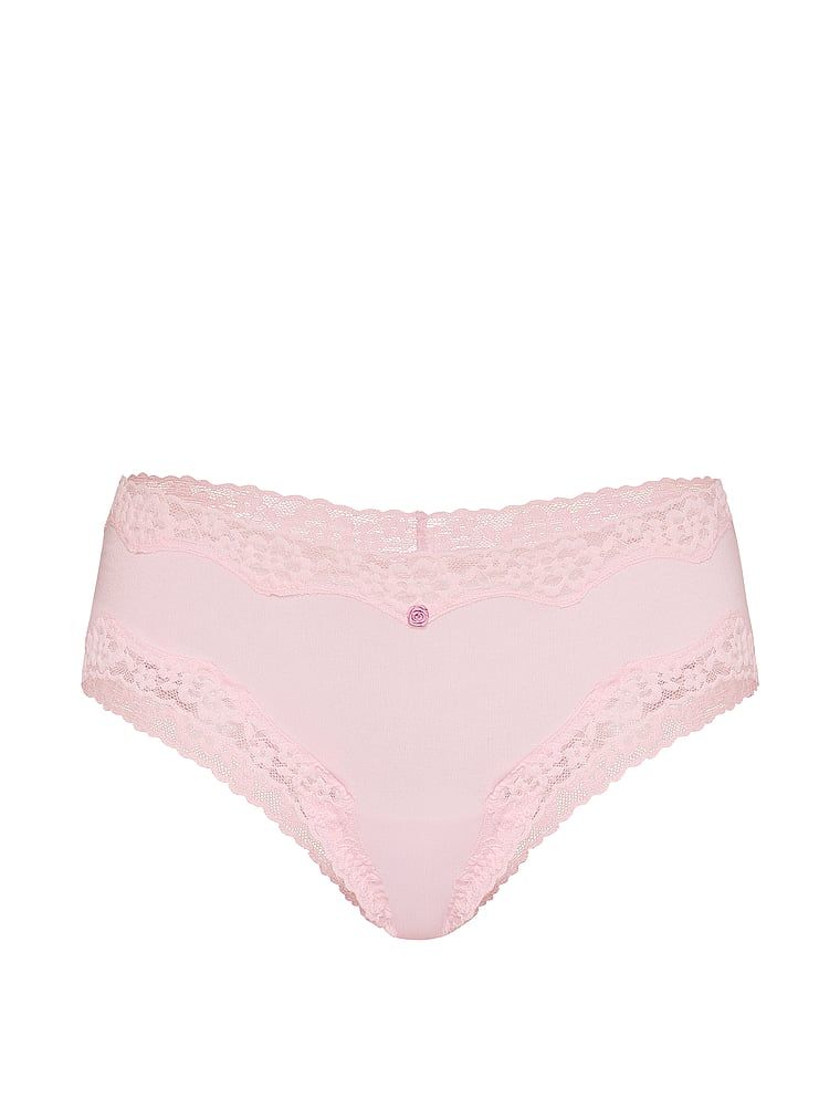 Chiloți de bumbac cu dantelă pe margini, dantelă-talie obraznică. Produsul este roz și provine din colecția Lace Trim.