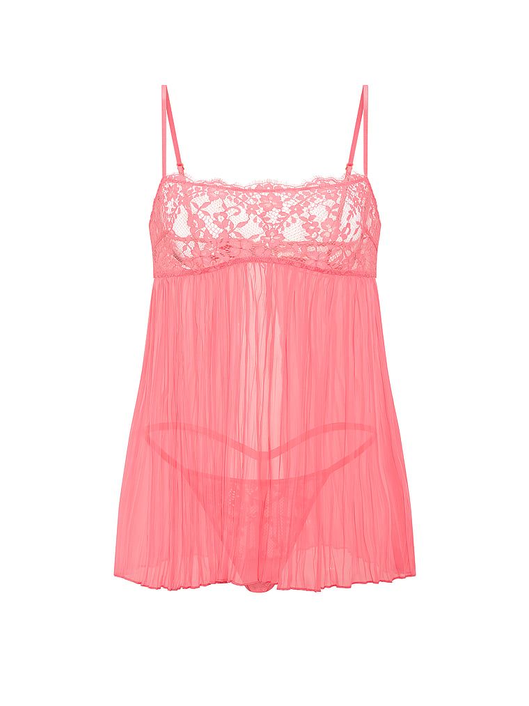 Jupona și tanga Dream Lace Folded Babydoll. Produsul este roz și provine din colecția Dream Angels.