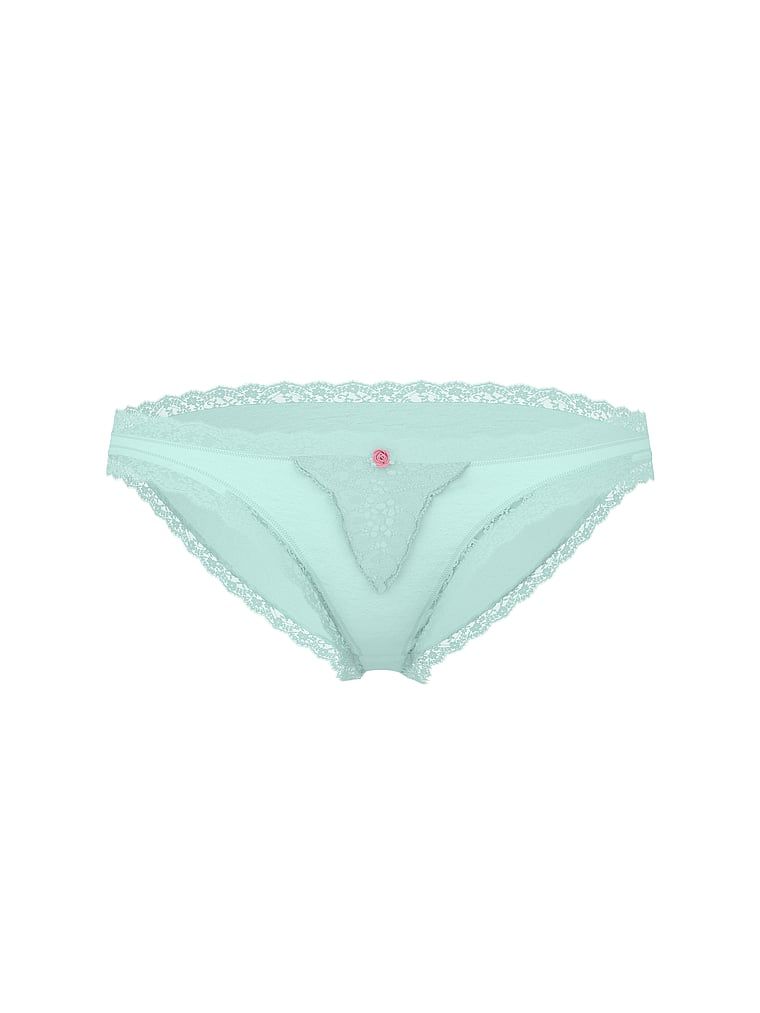Chiloți din dantelă pe marginea bikiniului cu dantelă. Produsul este albastru și provine din colecția Dream Angels.