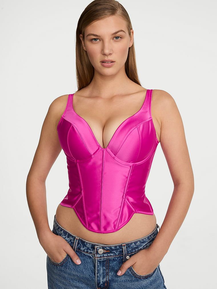 Corset push-up din satin. Produsul este roz și provine din colecția Very Sexy.