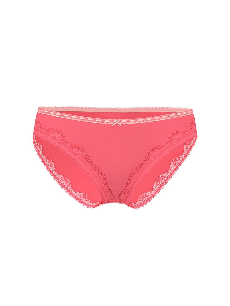 Chiloți din bumbac Bikini cu margini cu dantelă și fundă. Produsul este roz și provine din colecția Lace Trim.