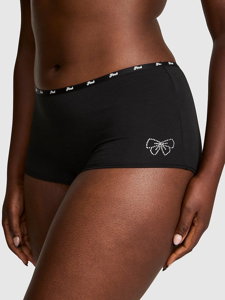 PINK Chiloți Boyshort din bumbac cu logo