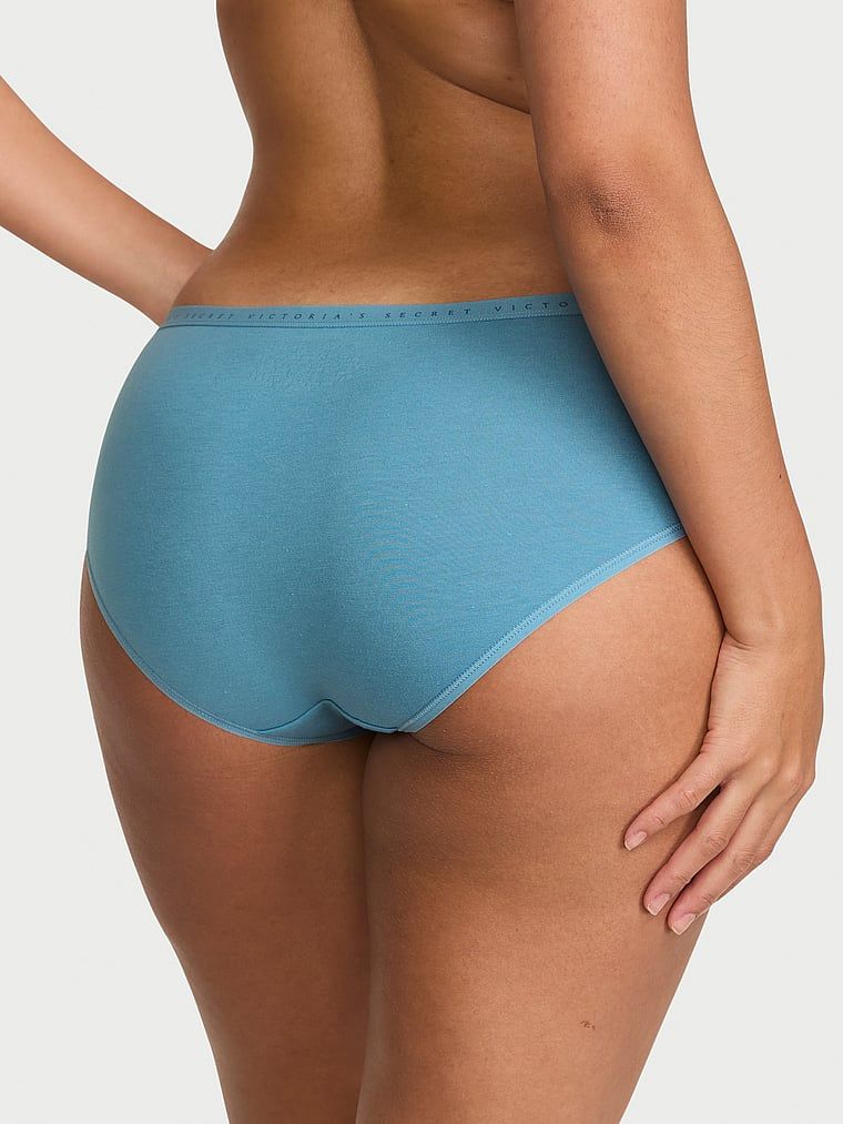 Chiloți din bumbac cu hiphugger. Produsul este albastru și provine din colecția Victoria's Secret.