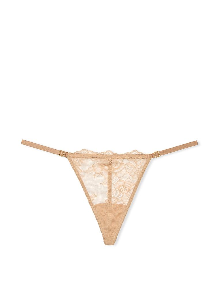 Tanga din dantelă cu bretele reglabile Rose Lace V-String. Produsul este bej și provine din colecția Very Sexy.