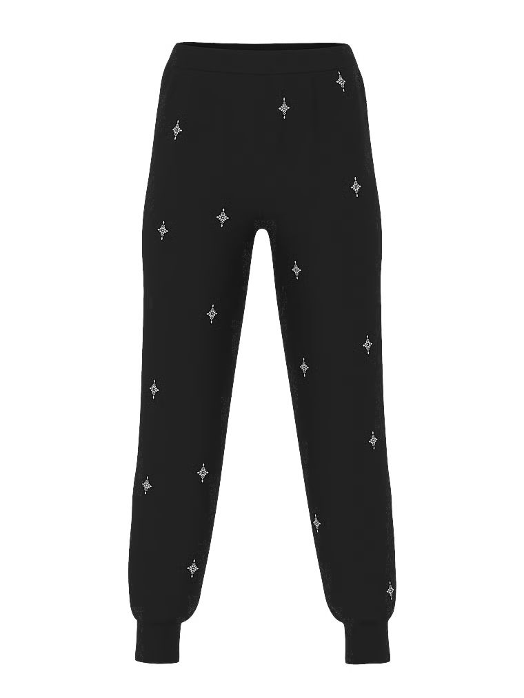 Pantaloni de trening cu cristale Crystal Sparkle. Produsul este negru și provine din colecția Victoria's Secret.