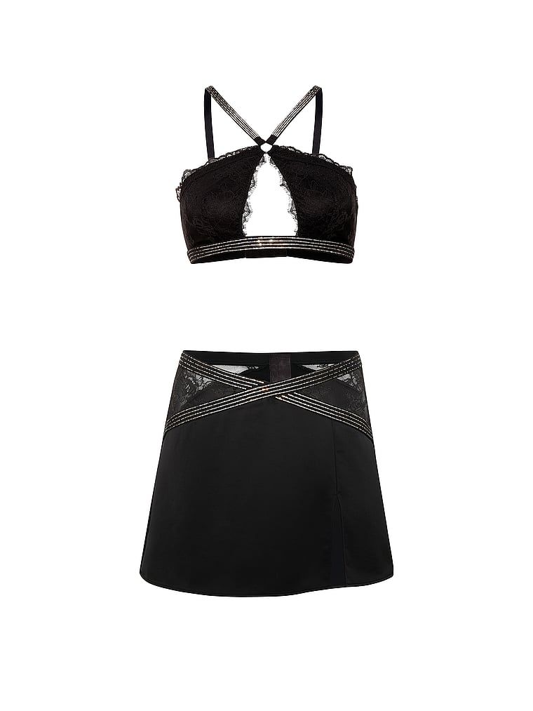 Set - bralette și fustă Shine Strap. Produsul este negru și provine din colecția Very Sexy.
