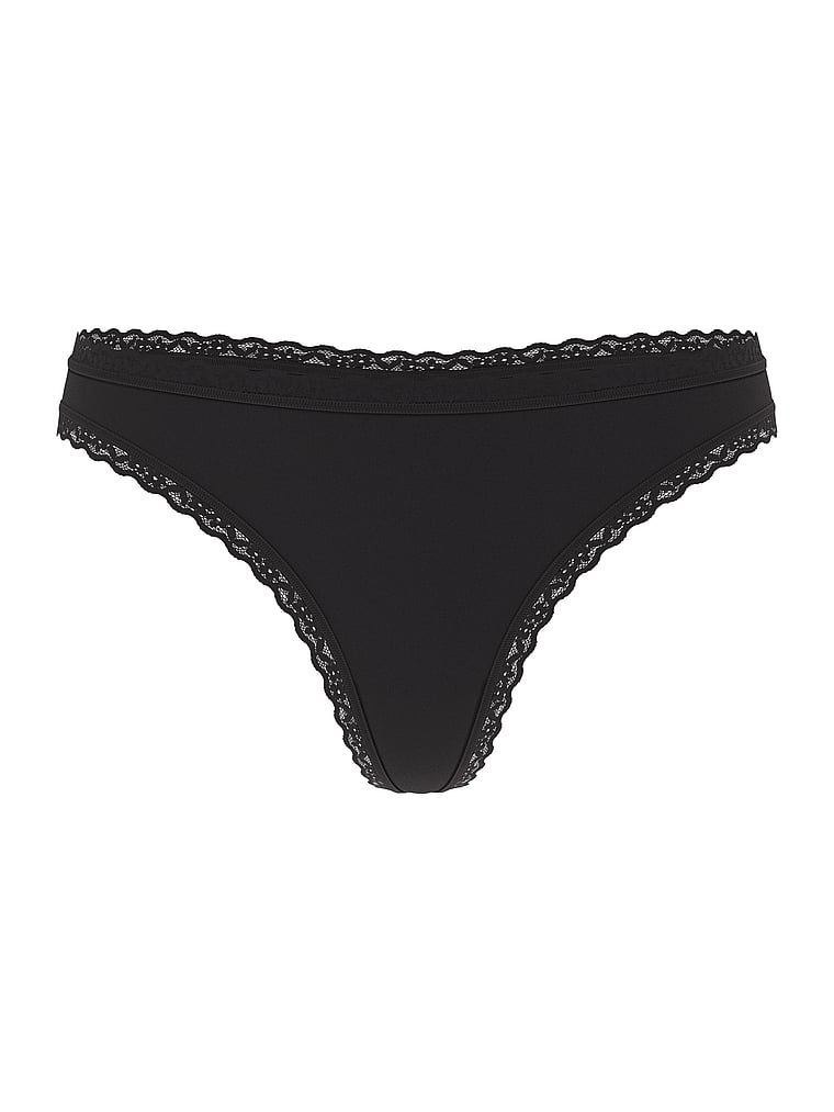 Tanga din bumbac cu dantelă pe marginile din dantelă. Produsul este negru și provine din colecția Lacie.