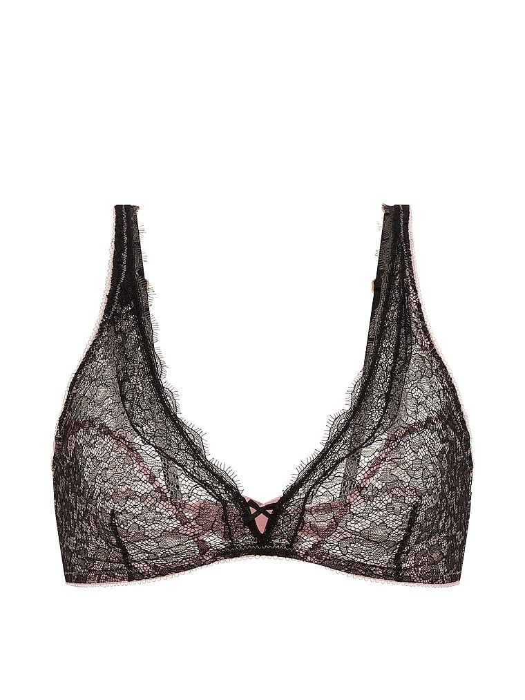 Bralette din dantelă fără sârmă. Provocă. Produsul este roz și provine din colecția Victoria's Secret.