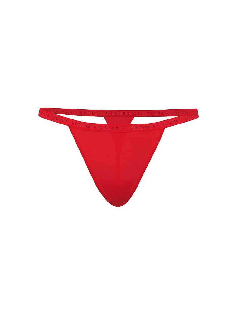 Tanga de bumbac elastic. Produsul este de culoare roșie și provine din colecția Victoria's Secret.