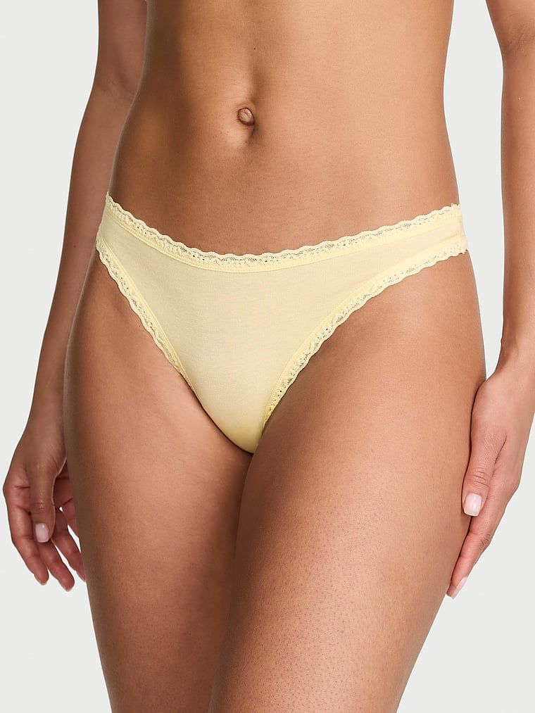 Lace Trim Chiloți Tanga din bumbac cu betelie din dantelă
